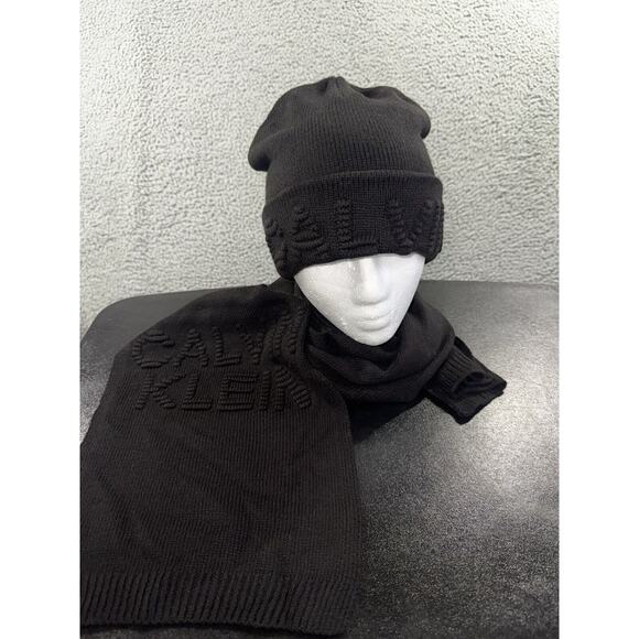 Calvin Klein Hat And Scarf Set‎ Women One Size Embroidered Knit Logo - Picture 1 of 10